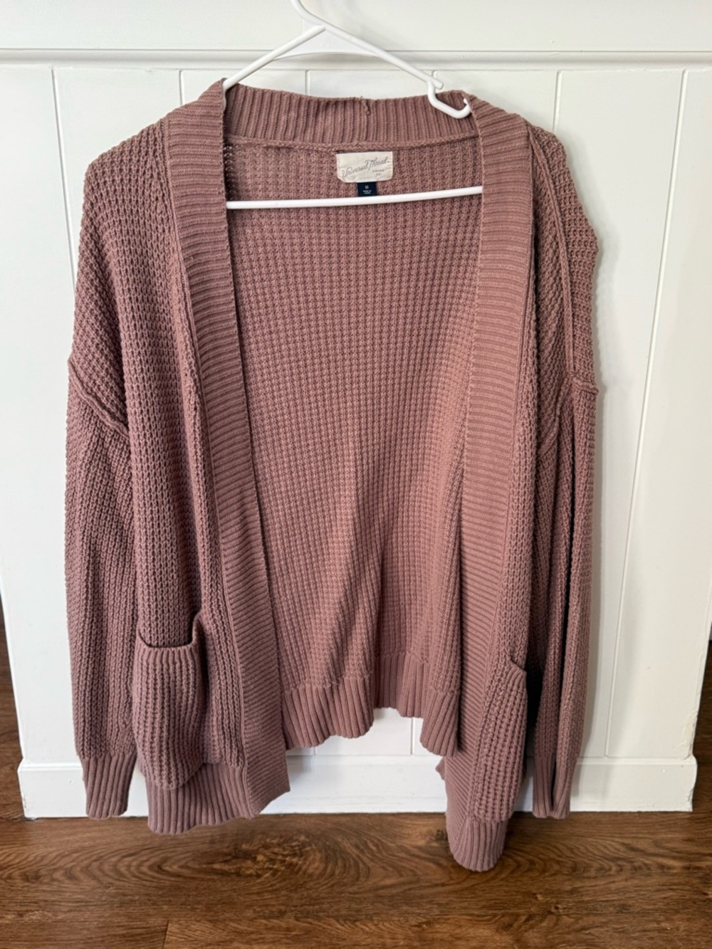 Universal Thread Open-Front Waffle Knit Cardigan in Mauve
